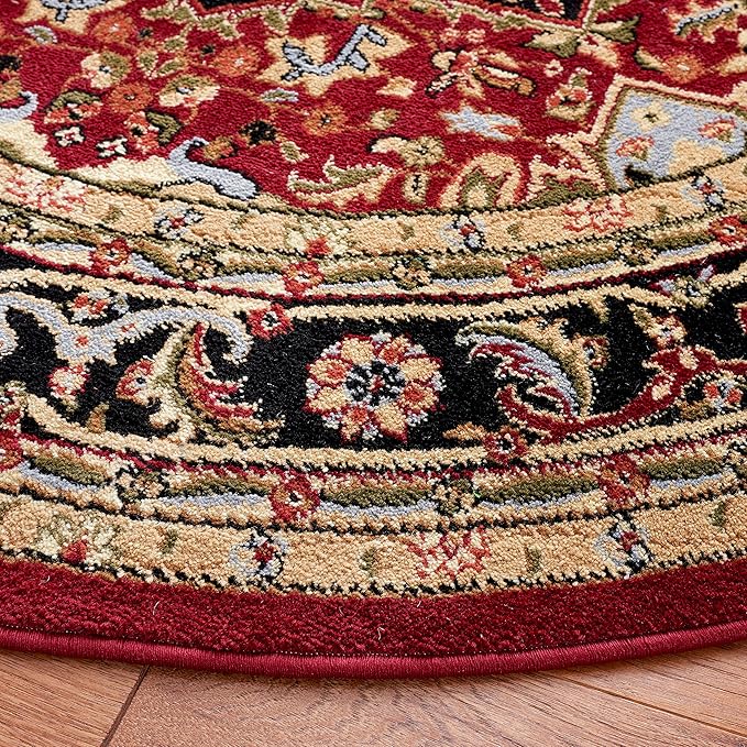 SAFAVIEH Lyndhurst Collection Area Rug - 3'3" Round, Red & Black, Traditional Oriental Design, Non-Shedding & Easy Care, Ideal for High Traffic Areas in Living Room, Bedroom (LNH330B)