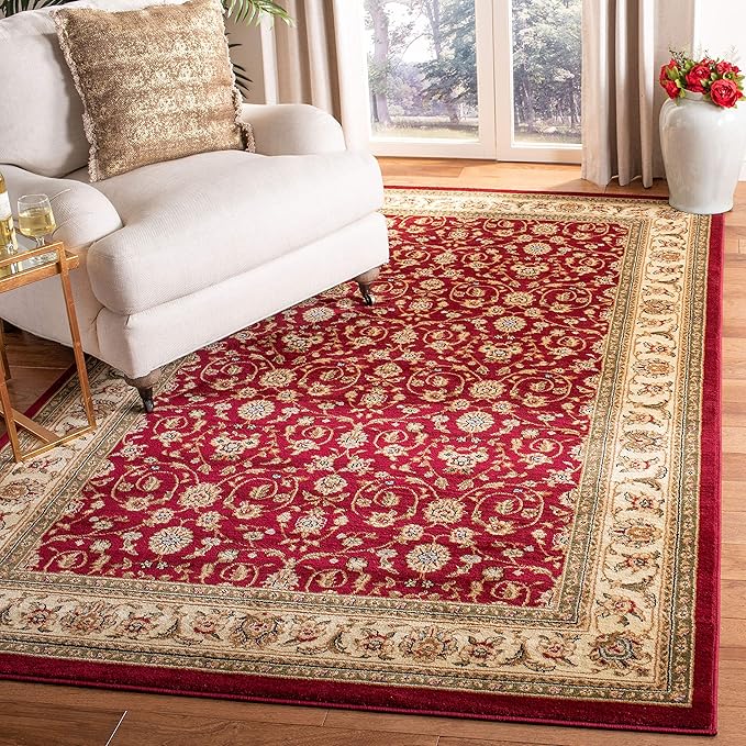 SAFAVIEH Lyndhurst Collection Area Rug - 8' Square, Red & Ivory, Traditional Oriental Design, Non-Shedding & Easy Care, Ideal for High Traffic Areas in Living Room, Bedroom (LNH312A)
