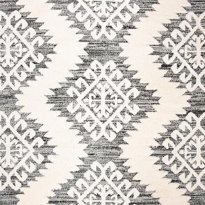 SAFAVIEH Moroccan Tassel Shag Collection Area Rug - 9' x 12', Ivory & Grey, Boho Design, Non-Shedding & Easy Care, 2-inch Thick Ideal for High Traffic Areas in Living Room, Bedroom (MTS652F)