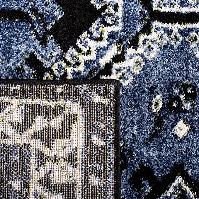 SAFAVIEH Vintage Hamadan Collection Accent Rug - 4' x 6', Blue & Black, Oriental Distressed Design, Non-Shedding & Easy Care, Ideal for High Traffic Areas in Entryway, Living Room, Bedroom (VTH293M)