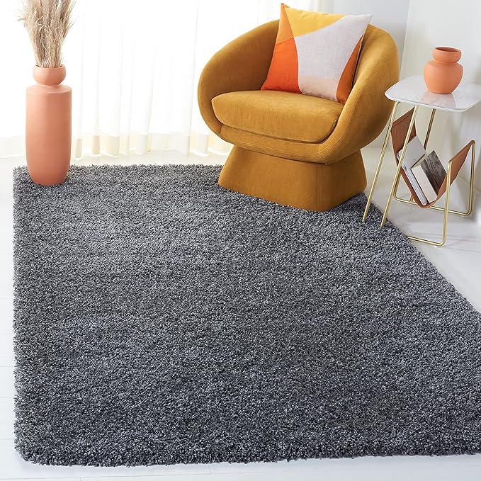 SAFAVIEH Santa Monica Shag Collection 5'3" x 7'6" Dark Grey SGN725 Solid Non-Shedding Living Room Bedroom Dining Room Entryway Plush 2-inch Thick Area Rug