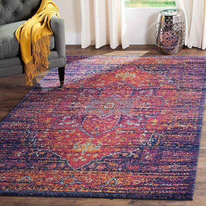 SAFAVIEH Evoke Collection 3' x 5' Ivory/Grey EVK275A Oriental Medallion Distressed Non-Shedding Living Room Bedroom Accent Rug