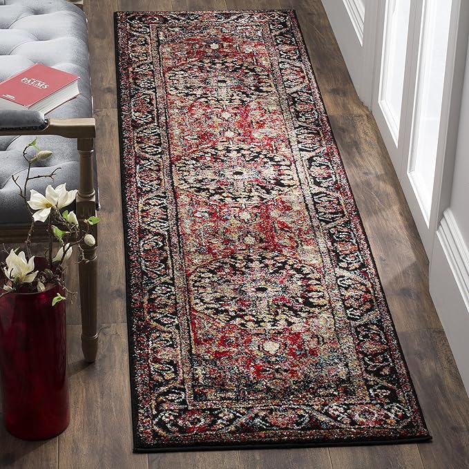SAFAVIEH Vintage Hamadan Collection Runner Rug - 2'3" x 10', Red & Multi, Oriental Traditional Persian Design, Non-Shedding & Easy Care, Ideal for High Traffic Areas in Living Room, Bedroom (VTH215A)