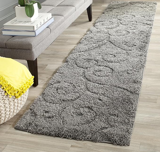 SAFAVIEH Florida Shag Collection Runner Rug - 2'3" x 9', Grey, Scroll Design, Non-Shedding & Easy to Clean, High-Low Plush Pile, Ideal for Bedroom, Foyer, Hallway (SG455-8013)
