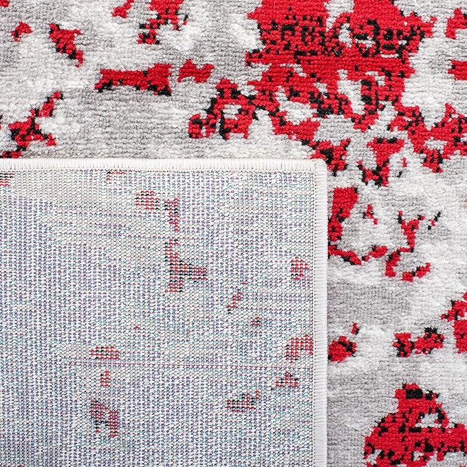 SAFAVIEH Skyler Collection 4' x 6' Grey/Red SKY186Q Modern Abstract Non-Shedding Entryway Living Room Foyer Bedroom Accent Rug
