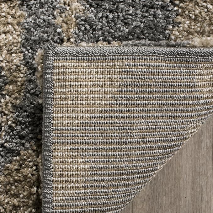 SAFAVIEH Florida Shag Collection Area Rug - 6'7" Square, Grey & Beige, Floral Design, Non-Shedding & Easy Care, 1.2-inch Thick Ideal for High Traffic Areas in Living Room, Bedroom (SG458-8013)