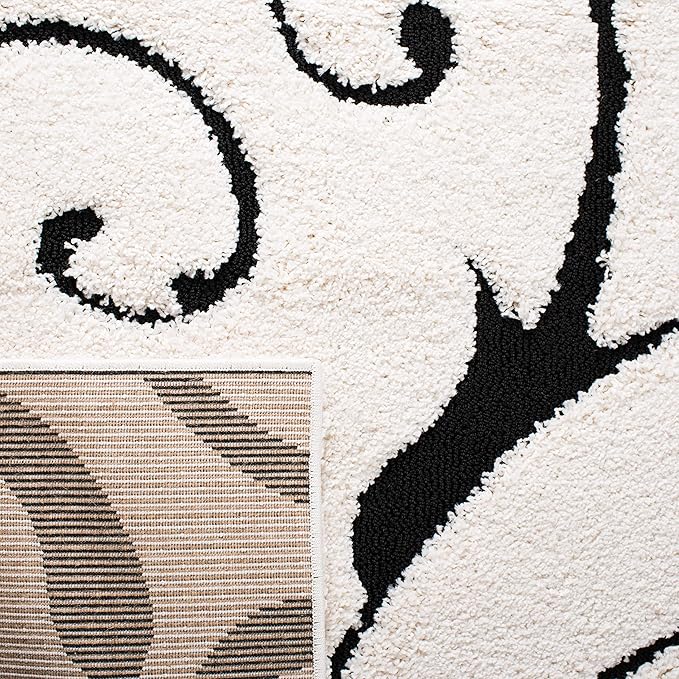 SAFAVIEH Florida Shag Collection Area Rug - 10' Square, Ivory & Black, Scroll Design, Non-Shedding & Easy to Clean, High-Low Plush Pile, Ideal for Living Room, Bedroom, Dining Space (SG455-1290)
