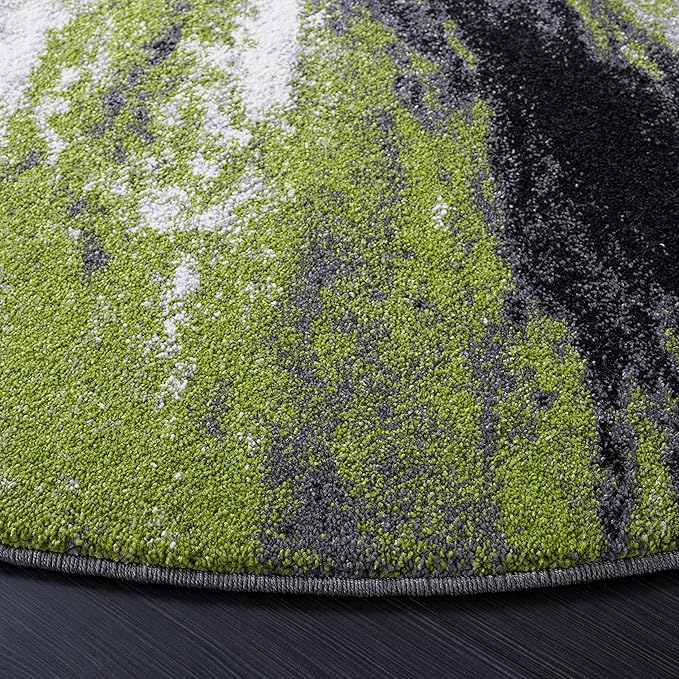 SAFAVIEH Galaxy Collection Area Rug - 4' Round, Grey & Green, Modern Abstract Design, Ideal for High Traffic Areas in Living Room, Bedroom, Dining (GAL117F-4R)
