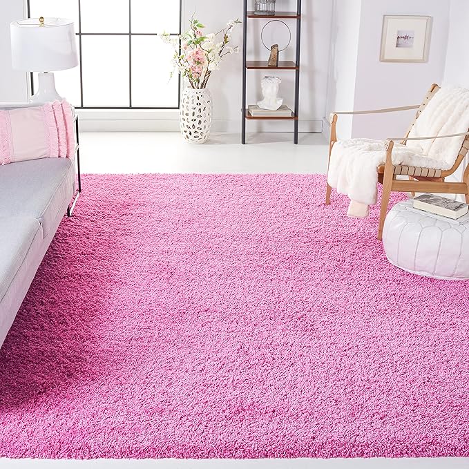 SAFAVIEH Santa Monica Shag Collection 6'7" x 9'6" Pink SGN725 Solid Non-Shedding Living Room Bedroom Dining Room Entryway Plush 2-inch Thick Area Rug