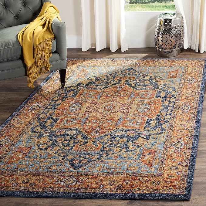 SAFAVIEH Evoke Collection 10' x 14' Blue/Orange EVK275C Oriental Medallion Distressed Non-Shedding Living Room Bedroom Dining Home Office Area Rug