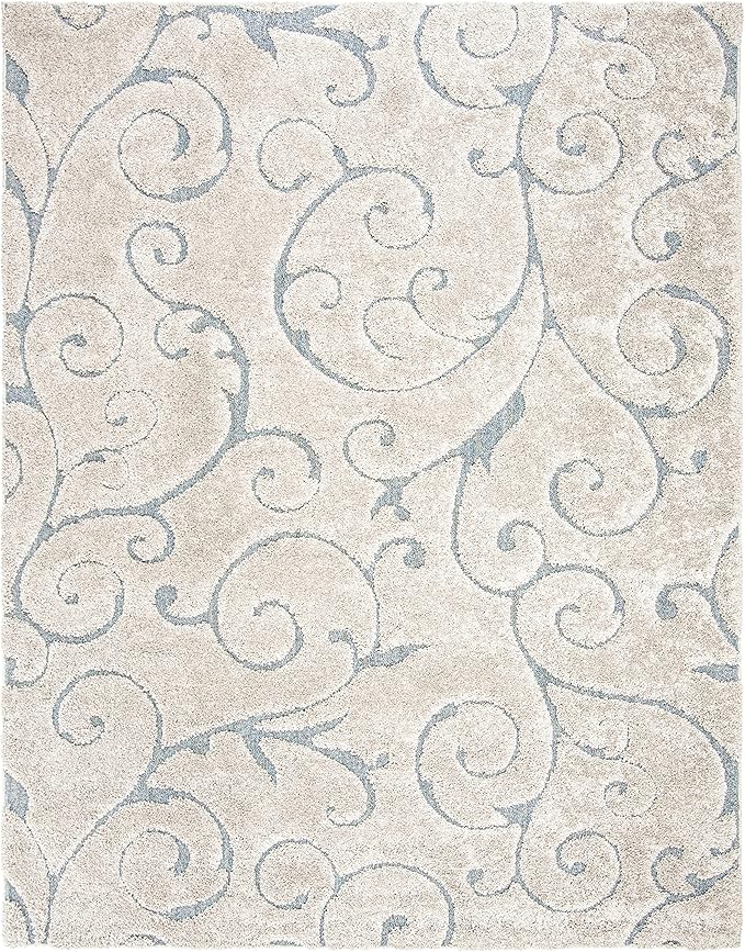 SAFAVIEH Area Rug 11x15 - Florida Shag Collection - Large - Beige & Blue Grey, Non-Shedding & Easy Care, High-Low Plush Pile, Ideal for High Traffic Areas in Living Room, Bedroom (SG455-1155)