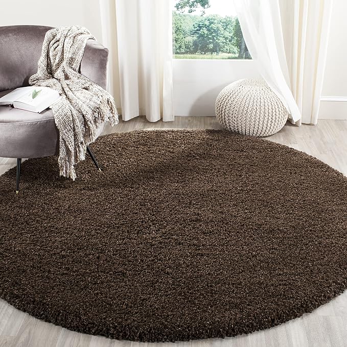 SAFAVIEH Santa Monica Shag Collection 6'7" Round Brown SGN725 Solid Non-Shedding Living Room Bedroom Dining Room Entryway Plush 2-inch Thick Area Rug