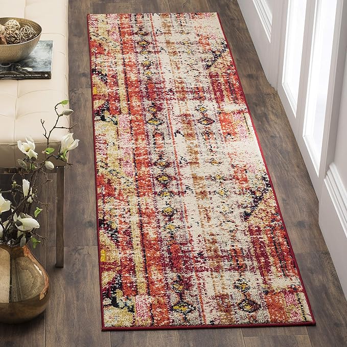 SAFAVIEH Monaco Collection Runner Rug - 2'2" x 6', Magenta & Multi, Boho Chic Tribal Distressed Design, Non-Shedding & Easy Care, Ideal for High Traffic Areas in Living Room, Bedroom (MNC222D)