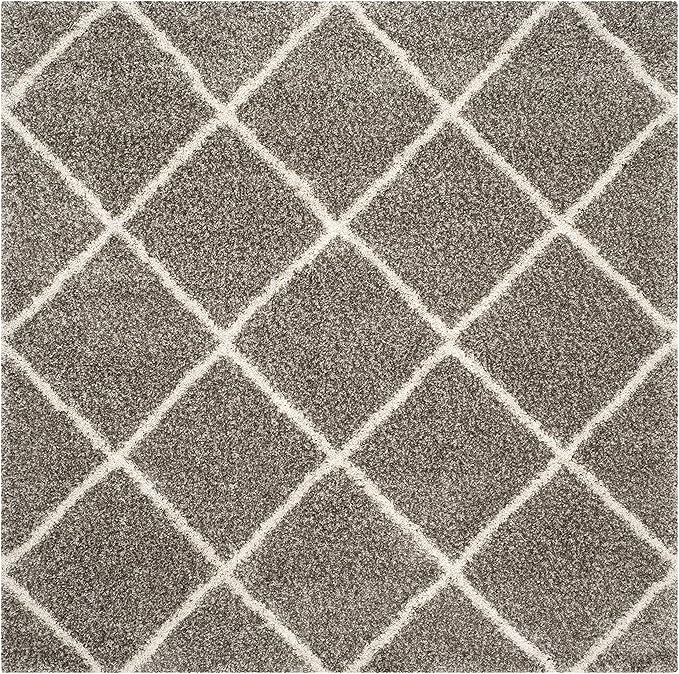 SAFAVIEH Hudson Shag Collection Area Rug - 10' Square, Grey & Ivory, Modern Trellis Design, Non-Shedding & Easy Care, 2-inch Thick Ideal for High Traffic Areas in Living Room, Bedroom (SGH281B)