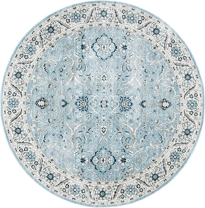 SAFAVIEH Isabella Collection Area Rug - 8' Round, Light Blue & Cream, Oriental Design, Non-Shedding & Easy Care, Ideal for High Traffic Areas in Living Room, Bedroom, Dining (ISA912M-8R)