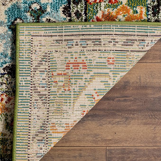 SAFAVIEH Monaco Collection Runner Rug - 2'2" x 14', Forest Green & Light Blue, Non-Shedding & Easy to Clean, Distressed Medallion Design, Ideal for Hallway, Foyer, Entryway, Kitchen, Bedroom (MNC243F)