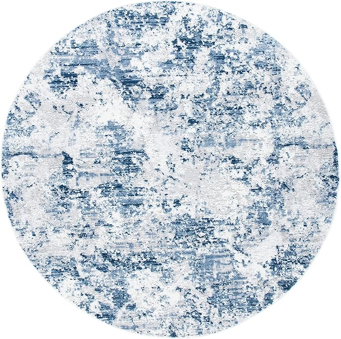 SAFAVIEH Amelia Collection Area Rug - 6'7" Round, Navy & Grey, Modern Abstract Design, Non-Shedding & Easy Care, Ideal for High Traffic Areas in Living Room, Bedroom (ALA705N)
