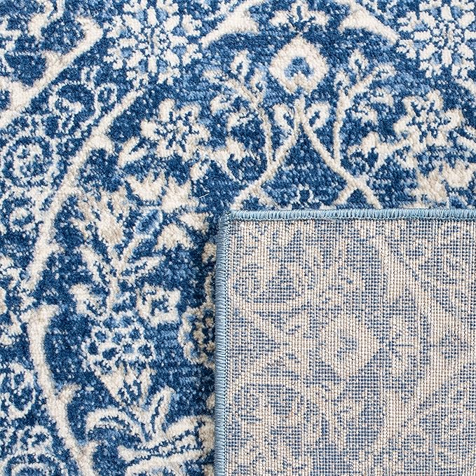 SAFAVIEH Brentwood Collection 2' x 10' Navy / Light Grey BNT860M Floral Damask Ogee Trellis Non-Shedding Living Room Entryway Foyer Hallway Bedroom Runner Rug