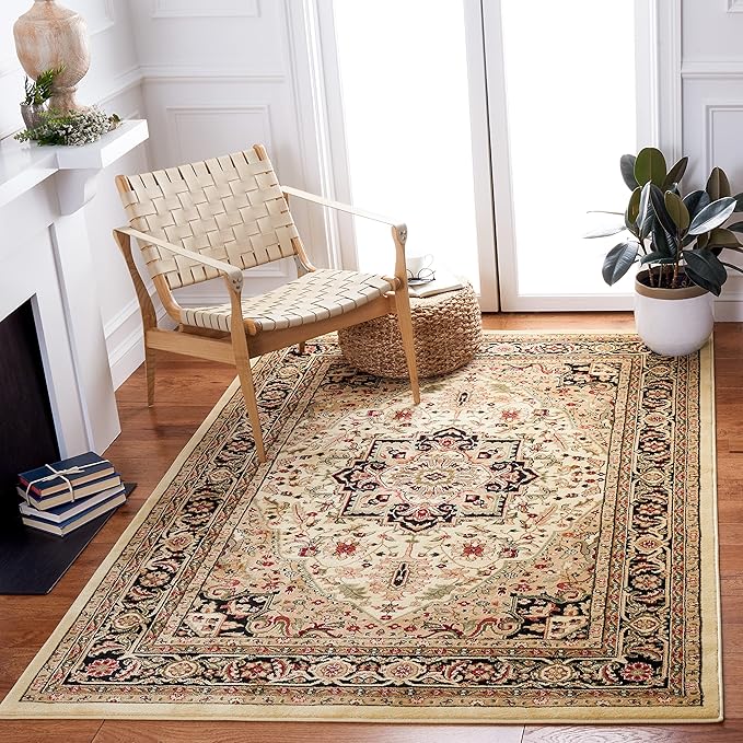 SAFAVIEH Lyndhurst Collection Accent Rug - 3'3" x 5'3", Beige & Black, Traditional Oriental Design, Non-Shedding & Easy Care, Ideal for High Traffic Areas in Entryway, Living Room, Bedroom (LNH330C)