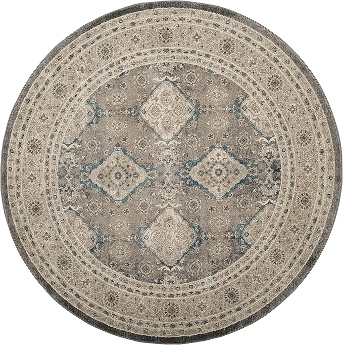 SAFAVIEH Sofia Collection Area Rug - 6'7" Round, Light Grey & Beige, Vintage Oriental Distressed Design, Non-Shedding & Easy Care, Ideal for High Traffic Areas in Living Room, Bedroom (SOF366B)
