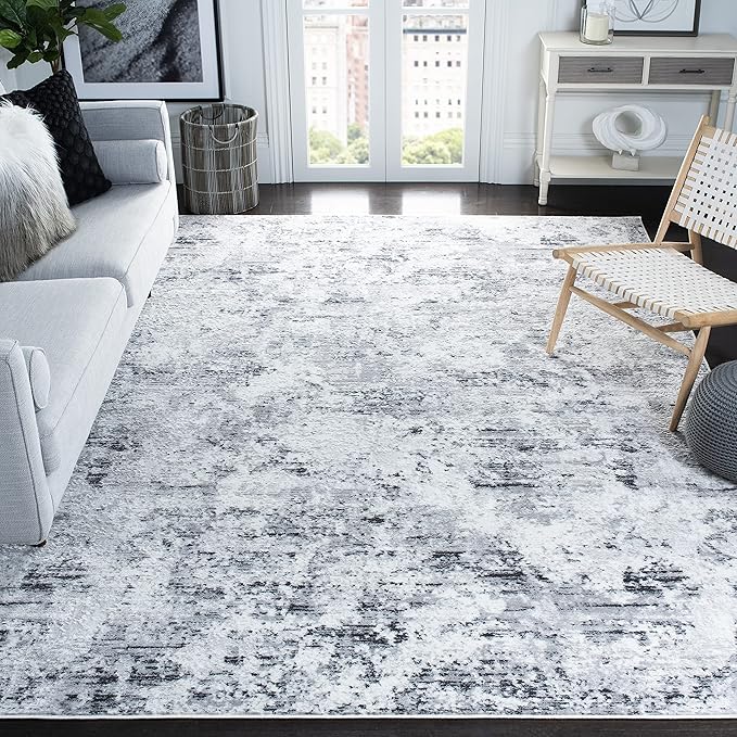 SAFAVIEH Amelia Collection Area Rug - 10' x 14', Grey & Ivory, Modern Abstract Design, Non-Shedding & Easy Care, Ideal for High Traffic Areas in Living Room, Bedroom (ALA705G)