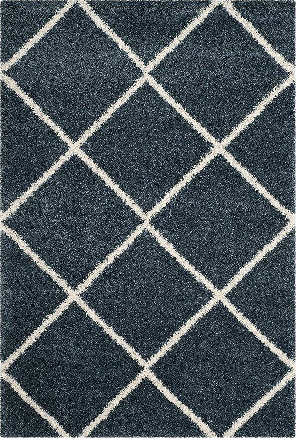 SAFAVIEH Hudson Shag Collection Area Rug - 5'3" x 7'6", Slate Blue & Ivory, Modern Trellis Design, Non-Shedding & Easy Care, 2-inch Thick Ideal for High Traffic Areas in Living Room, Bedroom (SGH281L)