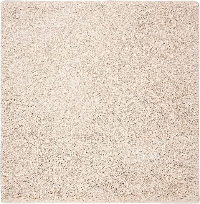 SAFAVIEH Fontana Shag Collection Area Rug - 6'7" Square, Creme, Solid Design, Non-Shedding & Easy Care, 2-inch Thick Ideal for High Traffic Areas in Living Room, Bedroom (FNT800B)