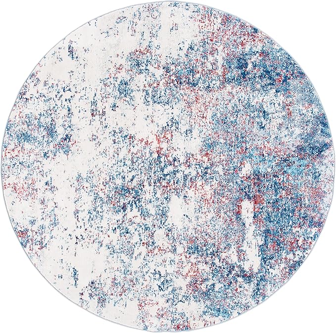 SAFAVIEH Brentwood Collection Area Rug - 5' Round, Navy & Red, Modern Abstract Design, Non-Shedding & Easy Care, Ideal for High Traffic Areas in Living Room, Bedroom (BNT822N)