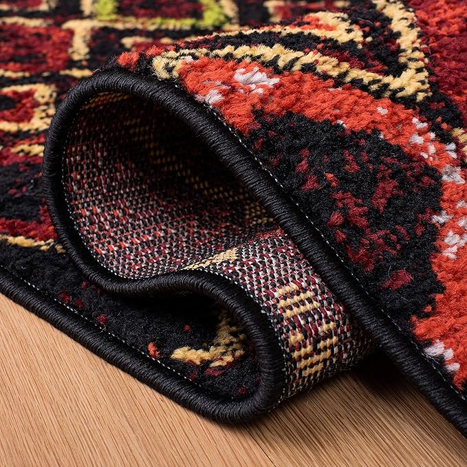 SAFAVIEH Amsterdam Collection Area Rug - 5'1" x 7'6", Black & Multi, Moroccan Boho Design, Non-Shedding & Easy Care, Ideal for High Traffic Areas in Living Room, Bedroom (AMS108P)