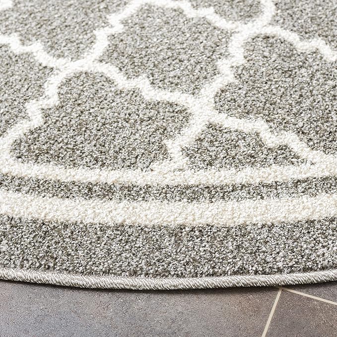 SAFAVIEH Amherst Collection 7' Round Dark Grey/Beige AMT422R Moroccan Trellis Non-Shedding Dining Room Entryway Foyer Living Room Bedroom Area Rug