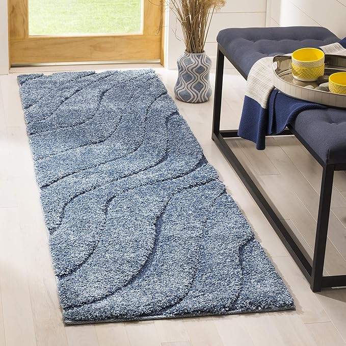 SAFAVIEH Florida Shag Collection Runner Rug - 2'3" x 9', Light Blue & Blue, Non-Shedding & Easy Care, 1.2-inch Thick Ideal for High Traffic Areas in Living Room, Bedroom (SG472-6065)