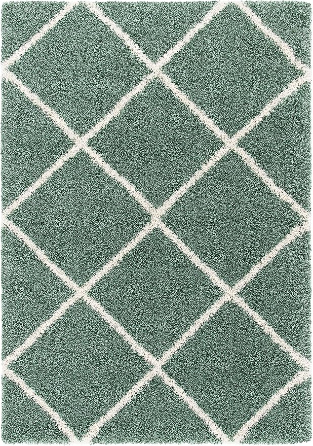 SAFAVIEH Hudson Shag Collection Accent Rug - 2' x 3', Green & Ivory, Modern Trellis Design, Non-Shedding & Easy Care, 2-inch Thick Ideal for High Traffic Areas in Foyer, Living Room, Bedroom (SGH281Y)