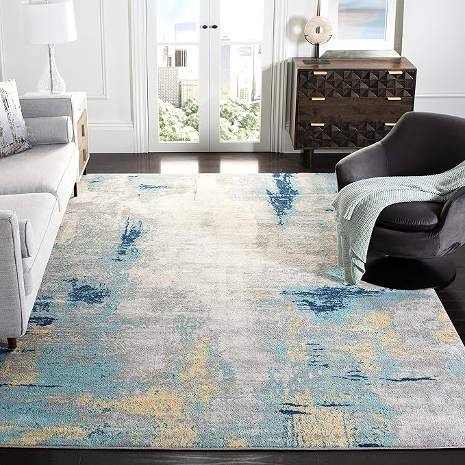 SAFAVIEH Jasper Collection X-Large Area Rug - 12' x 15', Grey & Gold, Modern Abstract Design, Non-Shedding & Easy Care, Ideal for High Traffic Areas in Living Room, Bedroom (JSP101A)