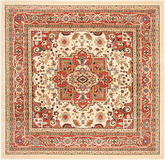 SAFAVIEH Lyndhurst Collection Area Rug - 12' Square, Ivory & Rust, Traditional Oriental Design, Non-Shedding & Easy Care, Ideal for High Traffic Areas in Living Room, Bedroom (LNH330R)