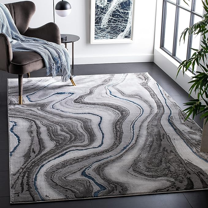 SAFAVIEH Craft Collection Accent Rug - 4' x 6', Grey & Blue, Modern Abstract Design, Non-Shedding & Easy Care, Ideal for High Traffic Areas in Entryway, Living Room, Bedroom (CFT819N)