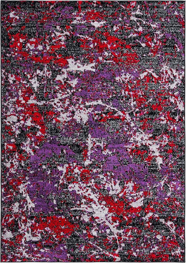 SAFAVIEH Skyler Collection 4' x 6' Black/Purple SKY186V Modern Abstract Non-Shedding Entryway Living Room Foyer Bedroom Accent Rug