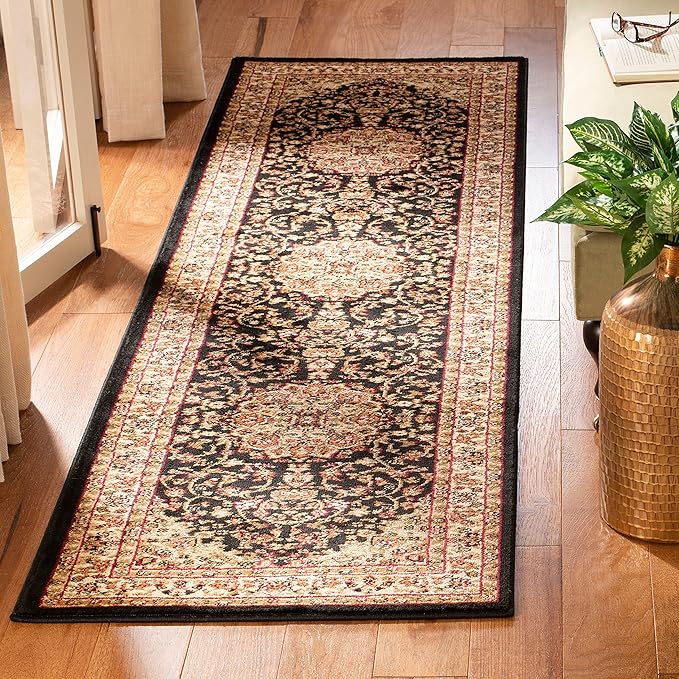 SAFAVIEH Lyndhurst Collection 5'3" Round Black/Ivory LNH222A Traditional Oriental Medallion Non-Shedding Dining Room Entryway Foyer Living Room Bedroom Area Rug