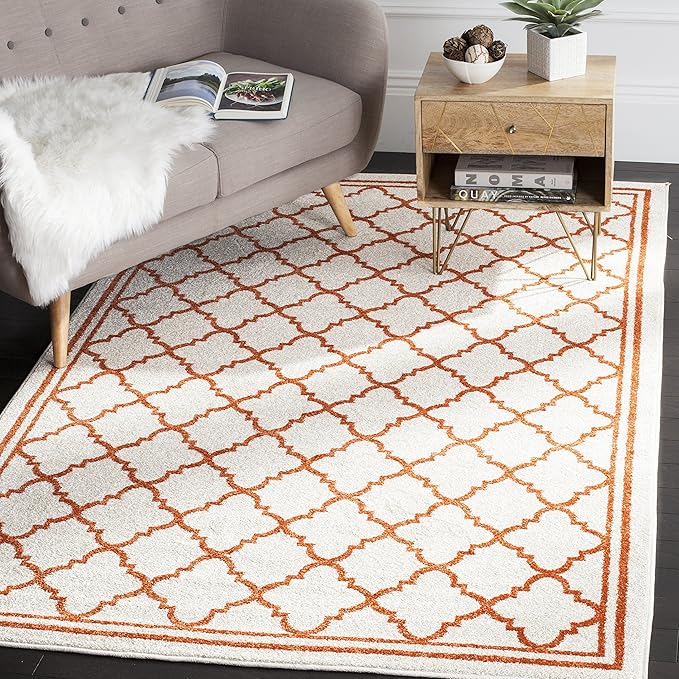SAFAVIEH Amherst Collection Accent Rug - 3' x 5', Beige & Orange, Moroccan Trellis Design, Non-Shedding & Easy Care, Ideal for High Traffic Areas in Entryway, Living Room, Bedroom (AMT422F)