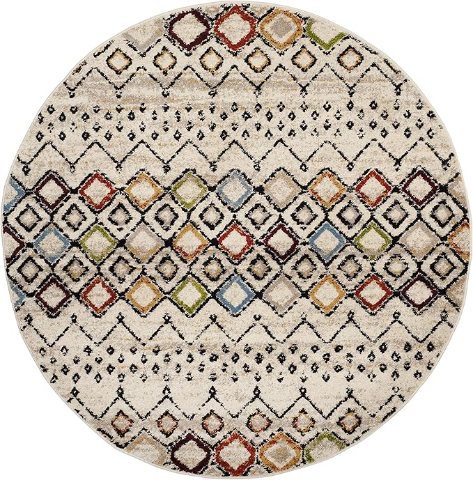 SAFAVIEH Amsterdam Collection 10' Round Ivory/Multi AMS108K Moroccan Boho Non-Shedding Living Room Bedroom Area Rug