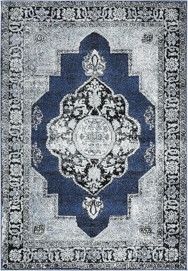 SAFAVIEH Vintage Hamadan Collection Accent Rug - 2'3" x 4', Blue & Grey, Oriental Persian Design, Non-Shedding & Easy Care, Ideal for High Traffic Areas in Entryway, Living Room, Bedroom (VTH219M)