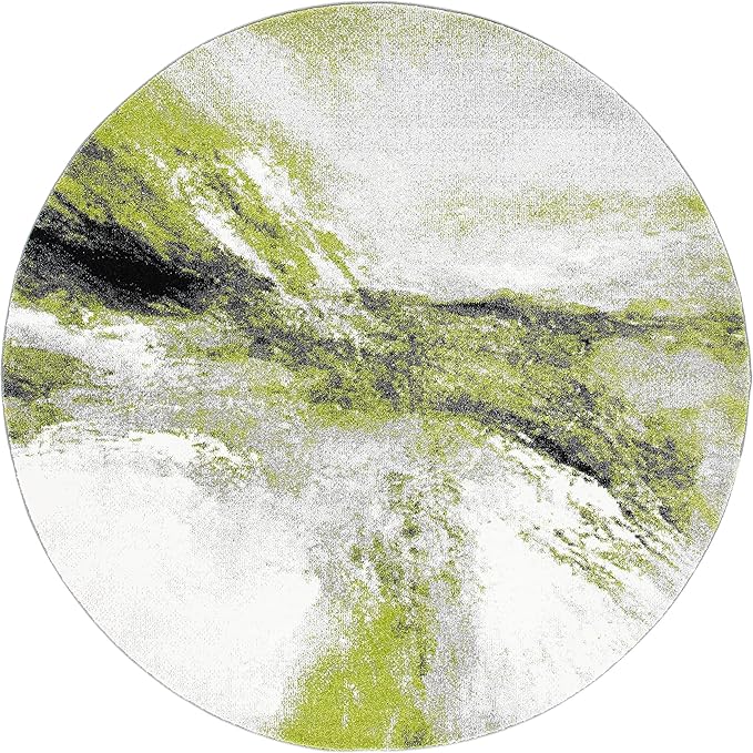 SAFAVIEH Galaxy Collection Area Rug - 5'3" Round, Grey & Green, Modern Abstract Design, Ideal for High Traffic Areas in Living Room, Bedroom, Dining (GAL117F-5R)