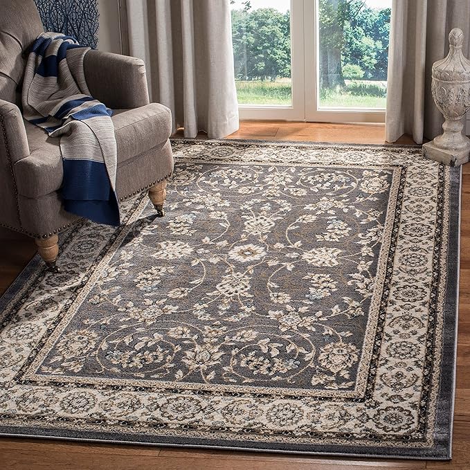 SAFAVIEH Lyndhurst Collection Area Rug - 9' x 12', Light Beige & Anthracite, Traditional Oriental Design, Non-Shedding & Easy Care, Ideal for High Traffic Areas in Living Room, Bedroom (LNH340K)