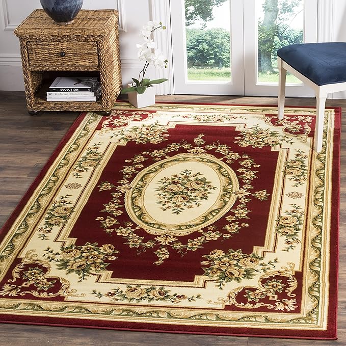 SAFAVIEH Lyndhurst Collection Accent Rug - 3'3" x 5'3", Red & Ivory, European Medallion Design, Non-Shedding & Easy Care, Ideal for High Traffic Areas in Entryway, Living Room, Bedroom (LNH218C)