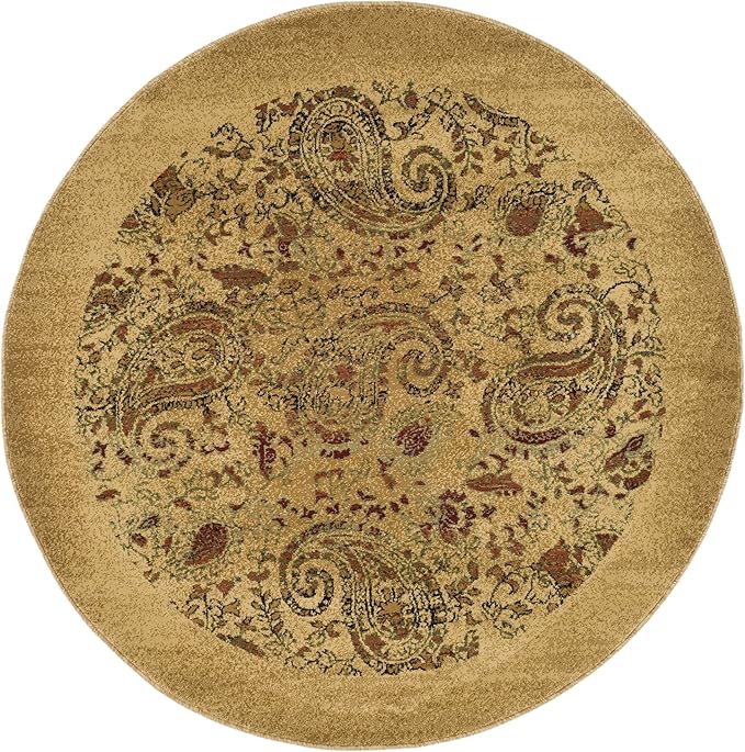 SAFAVIEH Lyndhurst Collection Area Rug - 7' Round, Beige & Multi, Traditional Paisley Design, Non-Shedding & Easy Care, Ideal for High Traffic Areas in Living Room, Bedroom (LNH224A)