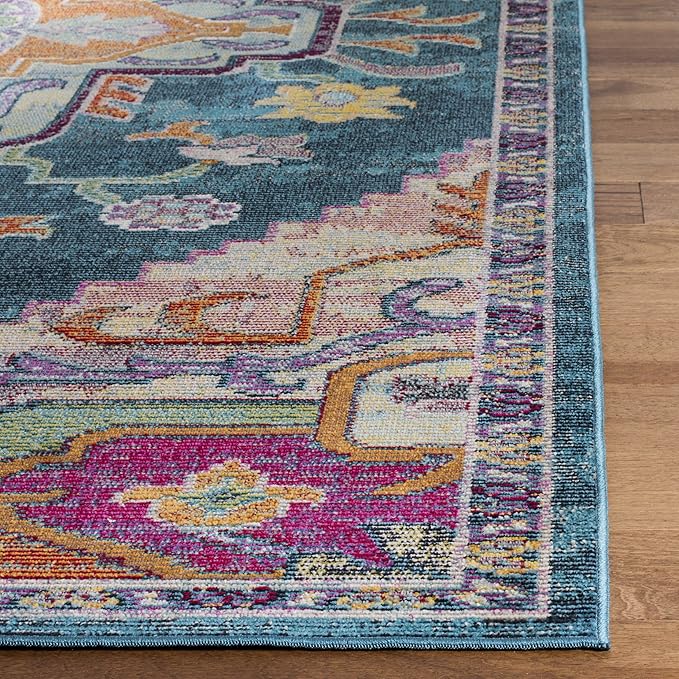 SAFAVIEH Crystal Collection X-Large Area Rug - 11' x 16', Teal & Rose, Medallion Distressed Design, Non-Shedding & Easy Care, Ideal for High Traffic Areas in Living Room, Bedroom (CRS501T)