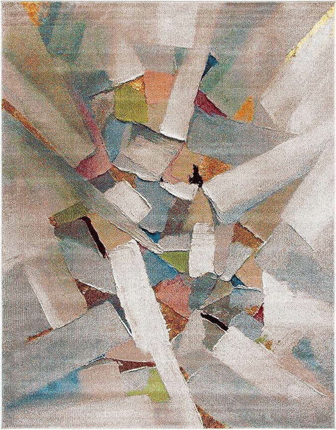 SAFAVIEH Porcello Collection X-Large Area Rug - 11' x 15', Grey & Multi, Modern Abstract Design, Non-Shedding & Easy Care, Ideal for High Traffic Areas in Living Room, Bedroom (PRL6937B)