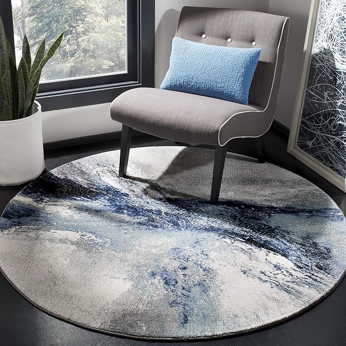 SAFAVIEH Galaxy Collection 10' Square Blue/Grey GAL117M Modern Abstract Non-Shedding Living Room Dining Bedroom Area Rug