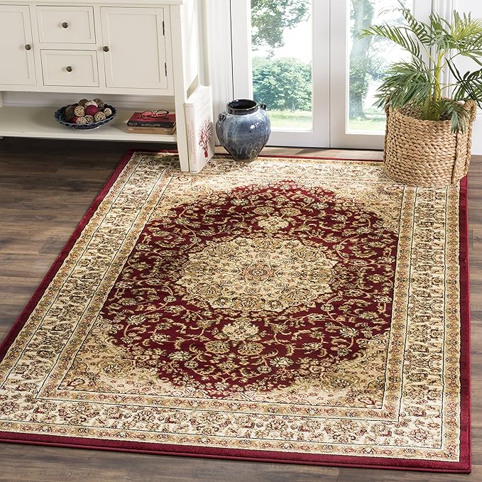 SAFAVIEH Lyndhurst Collection Accent Rug - 4' x 6', Red & Ivory, Oriental Medallion Design, Non-Shedding & Easy Care, Ideal for High Traffic Areas in Entryway, Living Room, Bedroom (LNH222B)