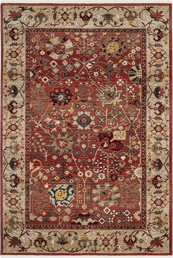 SAFAVIEH Kashan Collection Area Rug - 6'7" x 9', Red & Beige, Traditional Oriental Design, Non-Shedding & Easy Care, Ideal for High Traffic Areas in Living Room, Bedroom, Dining (KSN303L-6)