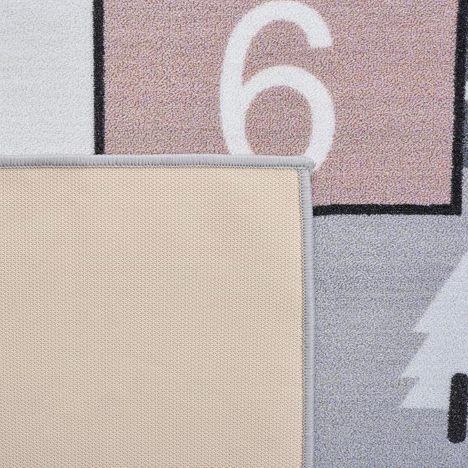 SAFAVIEH Washable Rug Kids Playhouse Collection - 5'5" x 7'7", Grey & Pink, Slip Resistant & Easy to Clean, Ideal for Kids Room, Playroom, Nursery, Boys & Girls Room (KPH226A)